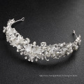 Baroque Pearl Rhinestone Flower Floral Half Round Tiara Designer Wedding Bride Crown Hairband Hair Accessories for Women Girl